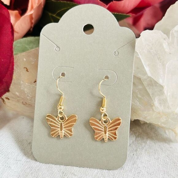 3/$15 Yellow Gold Butterfly Dangle Earrings - Picture 5 of 5